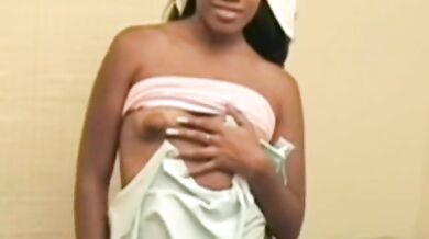 Young ebony babe undresses for a hot fucking