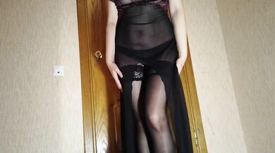 Sexy MILF striptease in erotic lingerie dances and stretches sensously