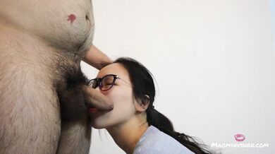 Cock sucking Chinese student gets her glasses full of cum