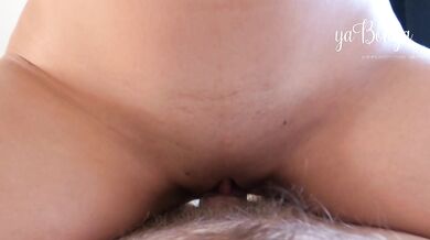 Amazing oiled body plays with dick and rides till he cums