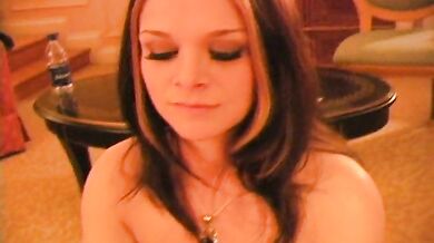 Brunette slub gives messy handjob with cum on tits