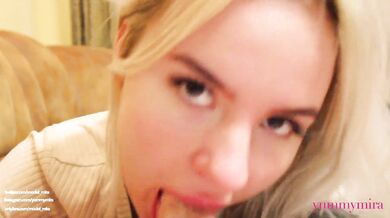 Amateur Teen Model Mira - Awesome close up blowjob with cum in mouth