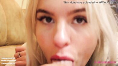 Amateur Teen Model Mira - Awesome close up blowjob with cum in mouth