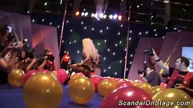 Blond busty milf strip and sex show on stage