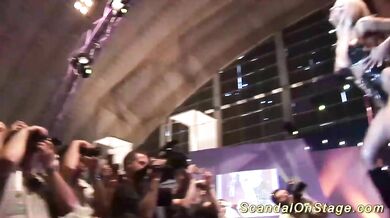 Blond busty milf strip and sex show on stage