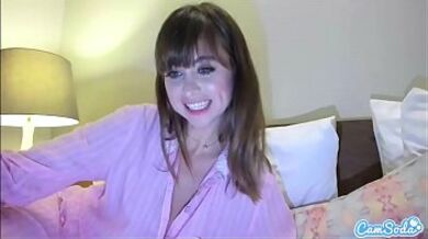 Riley Reid in cute pyjamas undresses and plays with hairy pussy on cam