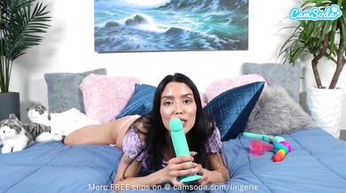 Very Talkative Brunette Teen Slurps And Spits On Her Dildo