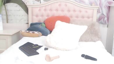 Tiny camgirl in white socks plays with dildo in super wet pussy
