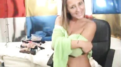 British blonde MILF cam slut masturbates with two dildos