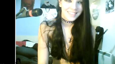 English brunette gets naked and fingers on webcam