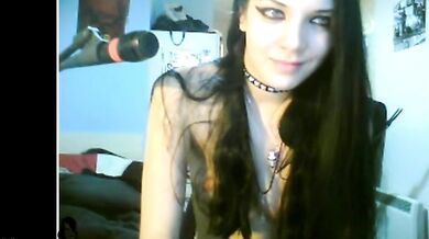 English brunette gets naked and fingers on webcam