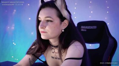 Cute brunette with neck collar shows sweet soft tits on webcam