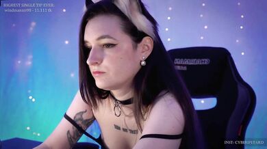 Cute brunette with neck collar shows sweet soft tits on webcam