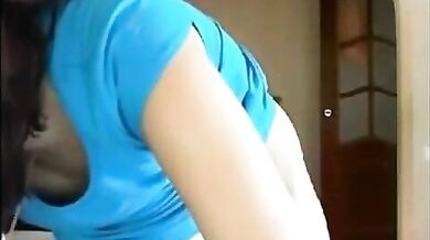 Sexy Brunette Amateur MILF In Blue Dress Gets Naked