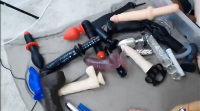 18 years old blonde camgirl stretching out her asshole with big black dildo