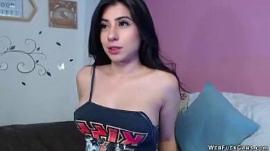 Big tits brunette amateur babe strips t shirt and then sucks dildo deep throat and pussy play