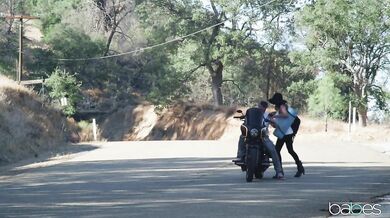 Charles Dera taking Ashley Adams for a ride on his bike and cock