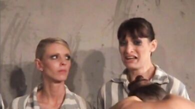 Restrained and caned hard punishment for brunette