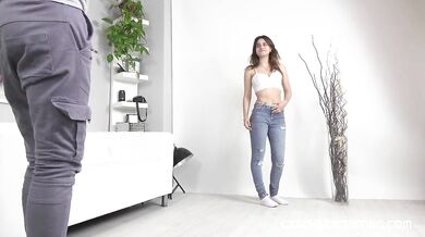 Tiny brunette newbie photographed and fucked in casting