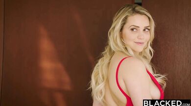 College blonde slut in an interracial threesome
