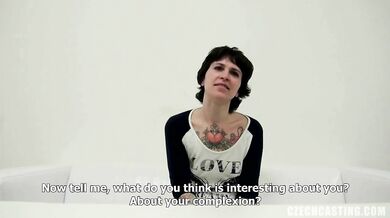 Brunette with tattoos fucking in casting video