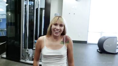 Blonde babe gets screwed after a workout