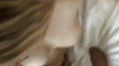 Blond girl on bed waits for big cock