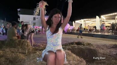 Katty West takes off her panties in public